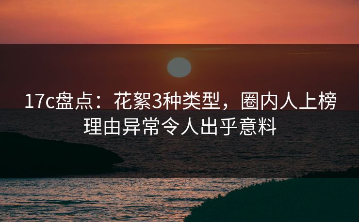 17c盘点：花絮3种类型，圈内人上榜理由异常令人出乎意料